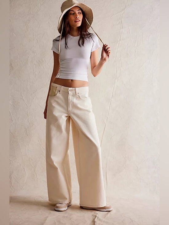 We The Free Denim - We the Free Waterfall Baggy Wide Leg- Cream/Ivory